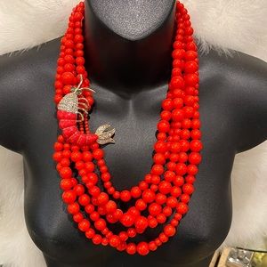 Chunky Red necklace sparkly stones shrimp